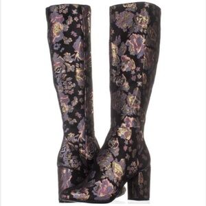 Kenneth Cole Floral Jacquard Knee High Boots Maximalist Iridescent Mob Wife